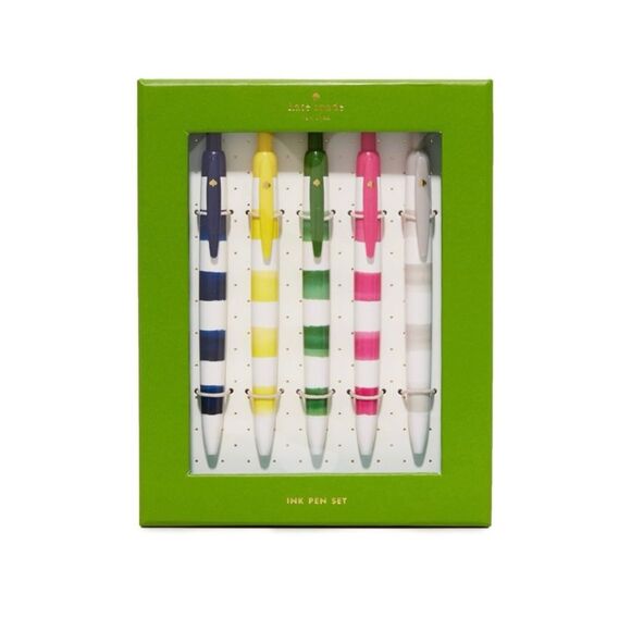 Kate Spade New York Black Ink Plastic Click Pens, Rugby Stripe (Set of 5) - Picture 1 of 10